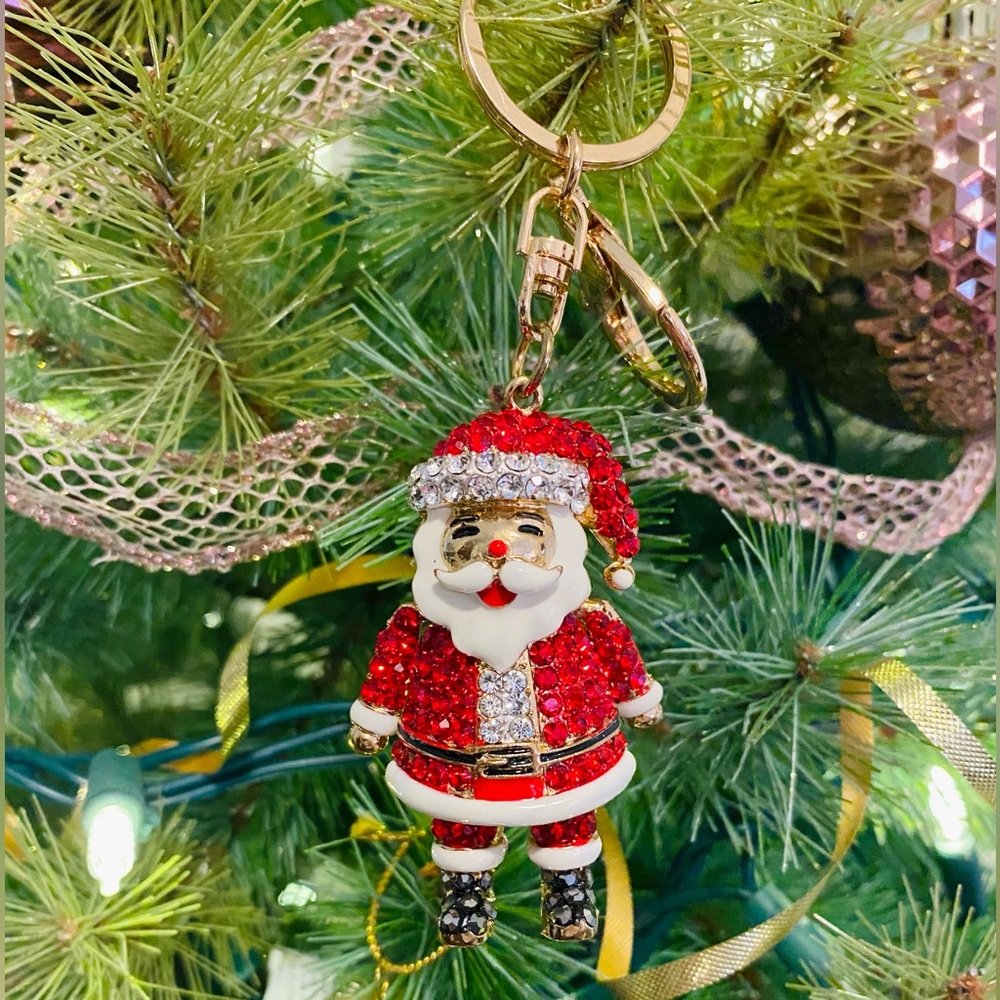 Festive Santa Claus Keychain, Bag Charm with Striking Rhinestones